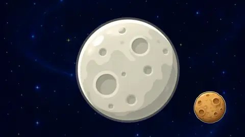 Księżyc z wyraźnymi kraterami oraz mała asteroida