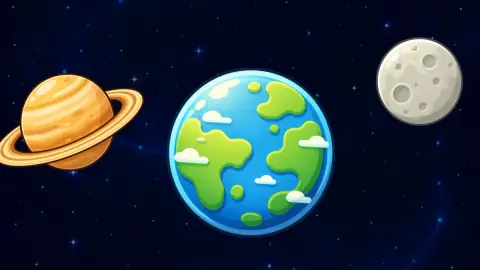Ziemia, Saturn i Księżyc na tle nocnego nieba
